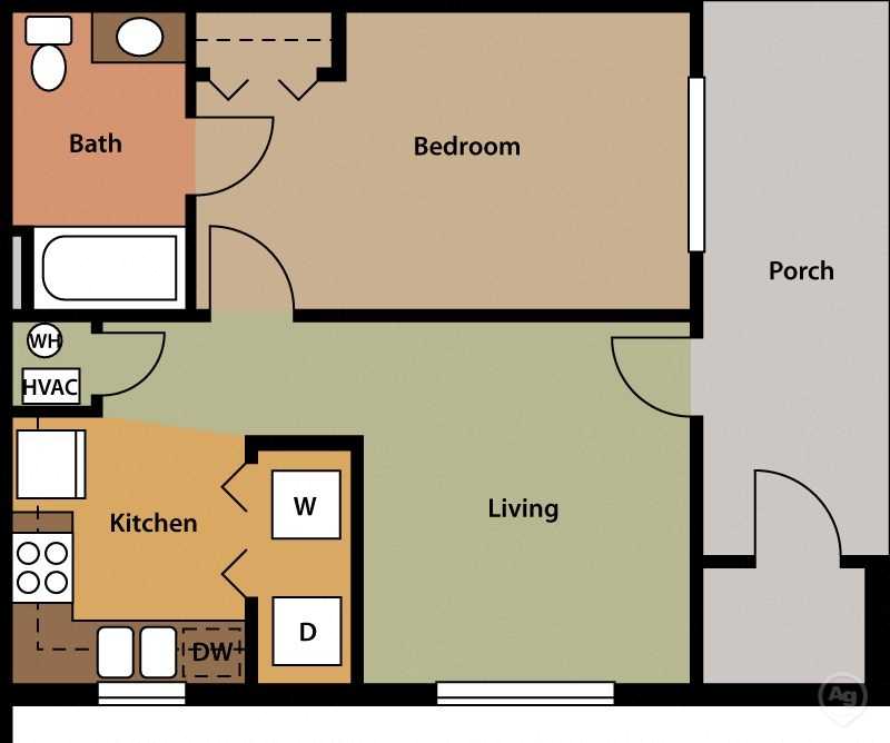 Floor plan for 1 bed, 1 bath, 701 sqft